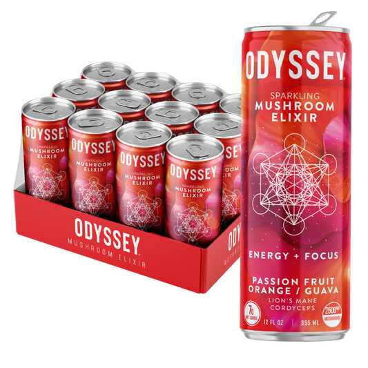 85mg - Passion Fruit Orange Guava - Sparkling Mushroom Energy Drink - 12/Case - Pink Formula